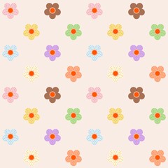 A colorful seamless floral pattern with pink flowers and leaves creating a cute decorative background for wallpaper or fabric design