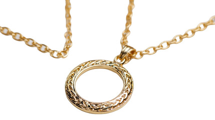 Elegant gold necklace with a circular pendant.
