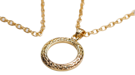 Elegant gold necklace with a circular pendant.