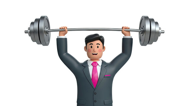 Businessman lifting a heavy barbell