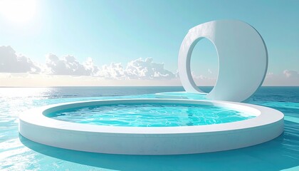 Naklejka premium Circular pool structure on water, bright sunny day