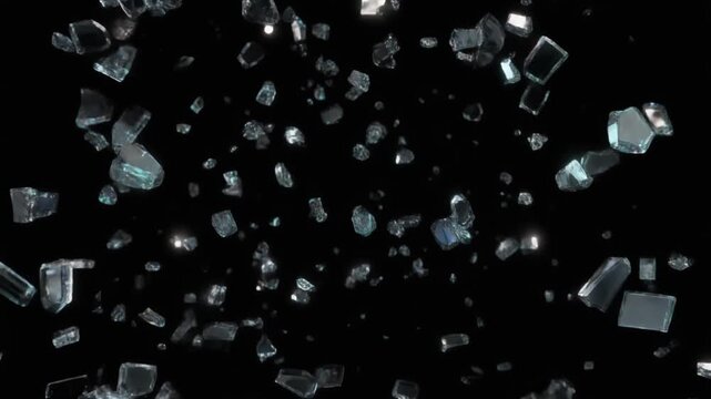Cinematic Shattering Glass Effect on Black Background with Fragments Bursting Outward
