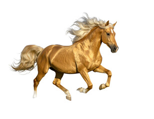 Obraz premium Majestic golden horse running on clouds isolated on transparent background