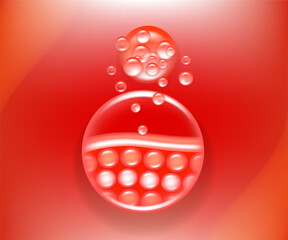 Hyaluronic acid and Niacinamide skin solutions ad, red collagen serum drops into skin cell with cosmetic advertising background ready to use, illustration vector.