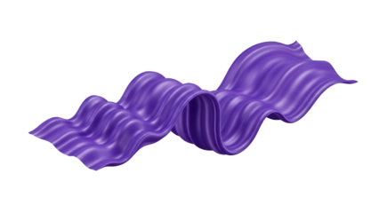 Abstract Wavy Purple Fabric Ribbon Element isolated on Transparent Background