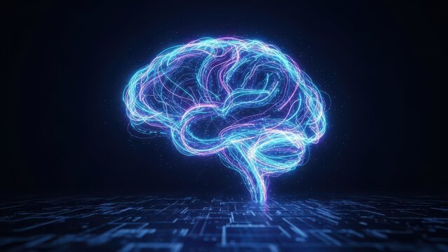 Artificial intelligence brain with glowing neural network for technology and data processing, 3D render - Powered by Adobe