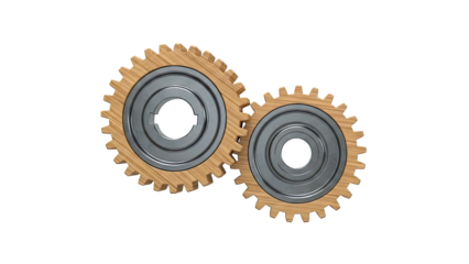 Two Interlocking Wooden Gears with Metal Centers
