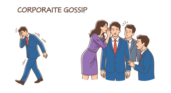 A compelling illustration depicting the detrimental impact of corporate gossip, showing office colleagues whispering secrets and causing visible distress to an employee. - Powered by Adobe