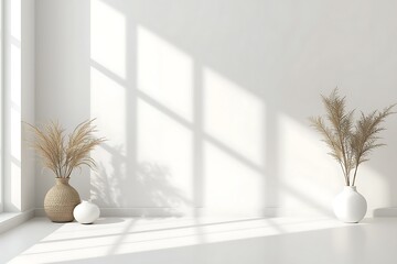 Generative AI Minimalist Interior Scene with Vases and Natural Light