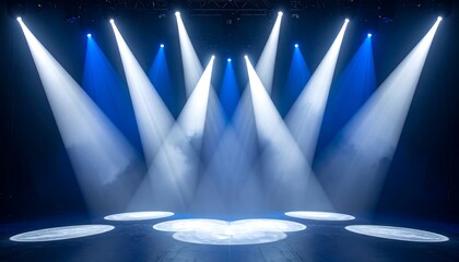 Dramatic stage lighting illuminating a darkened performance space