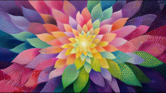 Vibrant Pointillist Flower Zooming and Pulsating in a Seamless Loop for Fashion and Cosmetic Brands