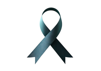 Teal ribbon, center, on black backdrop, subtly lit