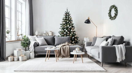 Modern Living Room Decorated for Christmas