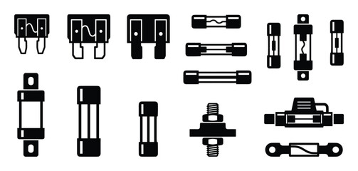Various Automotive Electrical Fuses Vector Illustration, Car Electronic Safety Components
