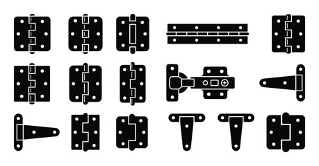 Various black hinge icons in different styles and shapes on a white background