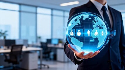 Businessman holding digital globe - Powered by Adobe