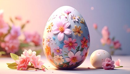 Easter egg, pastel colors, and delicate floral embellishments