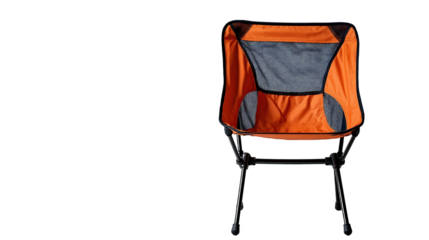 Stylish orange camping chair for outdoor relaxation.