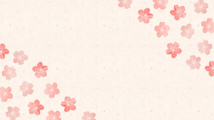 左右に桜を配置した案内向け春の背景デザイン。Spring cherry blossom background with side decoration and wide empty space.
