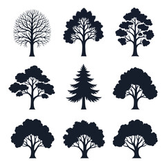 Different Tree Silhouettes Vector Icons Pack