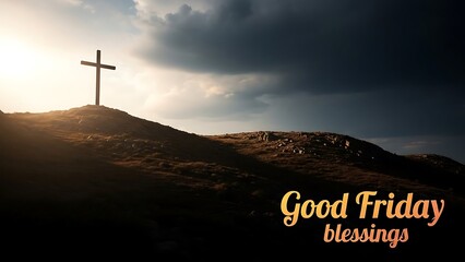 Good Friday Blessings: Serene Hilltop Cross at Sunrise with Dramatic Sky & Faith Symbolism
