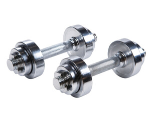 Obraz premium Silver dumbbells for weightlifting and fitness.
