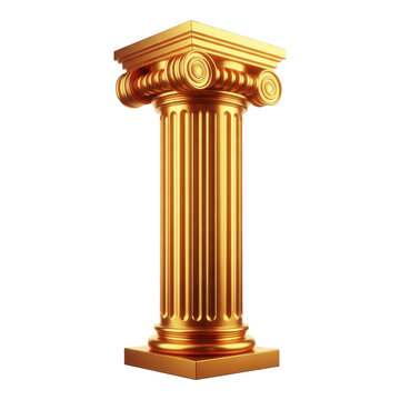 Golden ancient greek or roman style column with scroll details isolated on transparent background