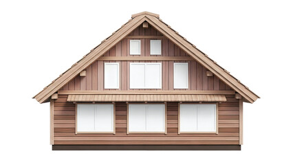 Wood Chalet House Facade with Windows