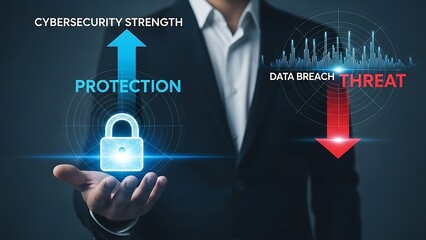 Businessman protecting data with strong cybersecurity measures