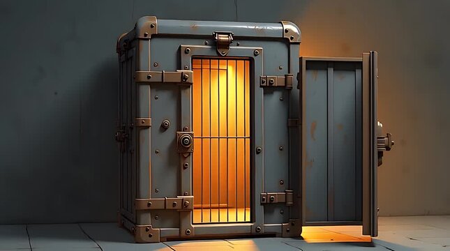 A locked cage with the door visibly open but untouched