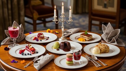 Elegant dessert platter with assorted sweet treats and candles