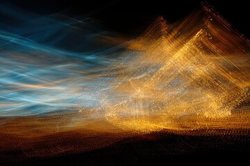 Abstract light trails over dark background, gold and white