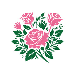 Pink Rose, vector illustration, silhouette, flowers, bouquets, vector style, floral art, Minimalist, simple design, arrangements, visual effect, appeal, love and grace, weddings, anniversaries,