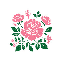 Pink Rose, vector illustration, silhouette, flowers, bouquets, vector style, floral art, Minimalist, simple design, arrangements, visual effect, appeal, love and grace, weddings, anniversaries,
