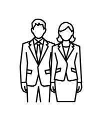 A simple line drawing of a business man and woman standing together