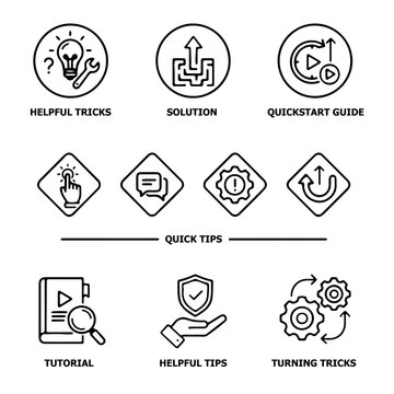 Set of Helpful Tricks and Quickstart Guide Linear Icons.