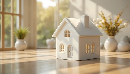 Miniature House Model with Warm Light as Symbol of Home Ownership and Real Estate Dreams