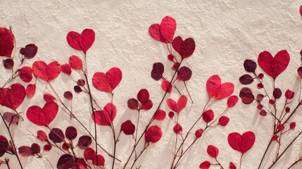 Elegant Valentine's card with pressed red flowers and Always and Forever text on paper background