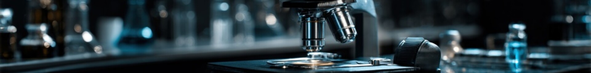 Fototapeta premium A close-up of laboratory equipment with a sleek design, highlighting scientific tools and glassware against a dark background.