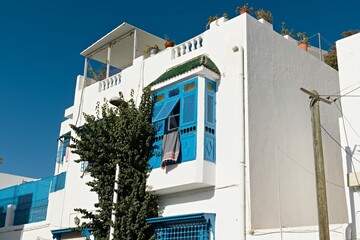 Obraz premium View of the white and blue houses in Sidi Bou Said city. Tunisia. Africa.