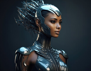 Futuristic Female Cyborg with Advanced AI Technology and Cyberpunk Design