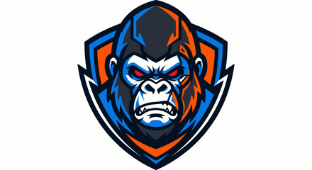 Obraz premium Fierce gorilla head logo with blue, orange, and red colors