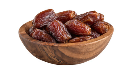 Dates In A Brown Wooden Bowl Ramadan Traditional Food Delicious isolated on a white background