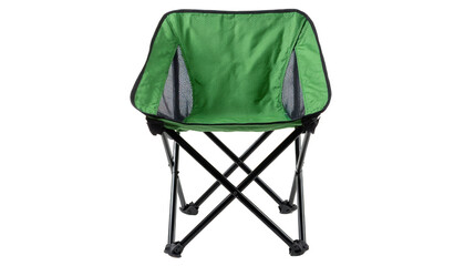 Portable green camping chair for outdoor leisure.