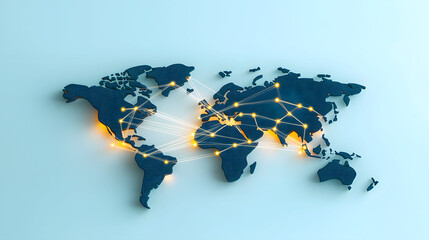 Digital world map with glowing connections representing global networking and communication
