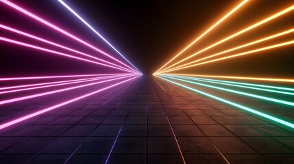 Vibrant neon lights create stunning visual effect dark background, evoking sense of depth
