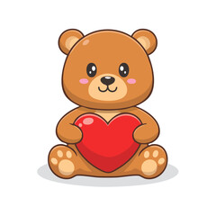 Obraz premium Cute cartoon bear illustration holding a big red heart, perfect for Valentine's Day and expressions of love
