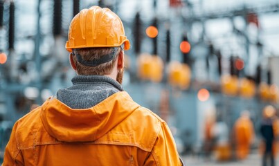 Engineer in Safety Gear Overseeing Utility Maintenance Operations at Industrial Facility