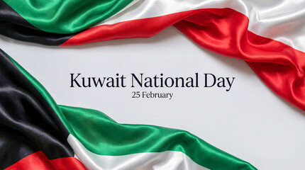Kuwait National Day Celebration with Waving Flag Fabric.
