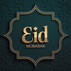 Obraz premium Eid Mubarak greeting card with elegant gold design on dark green background